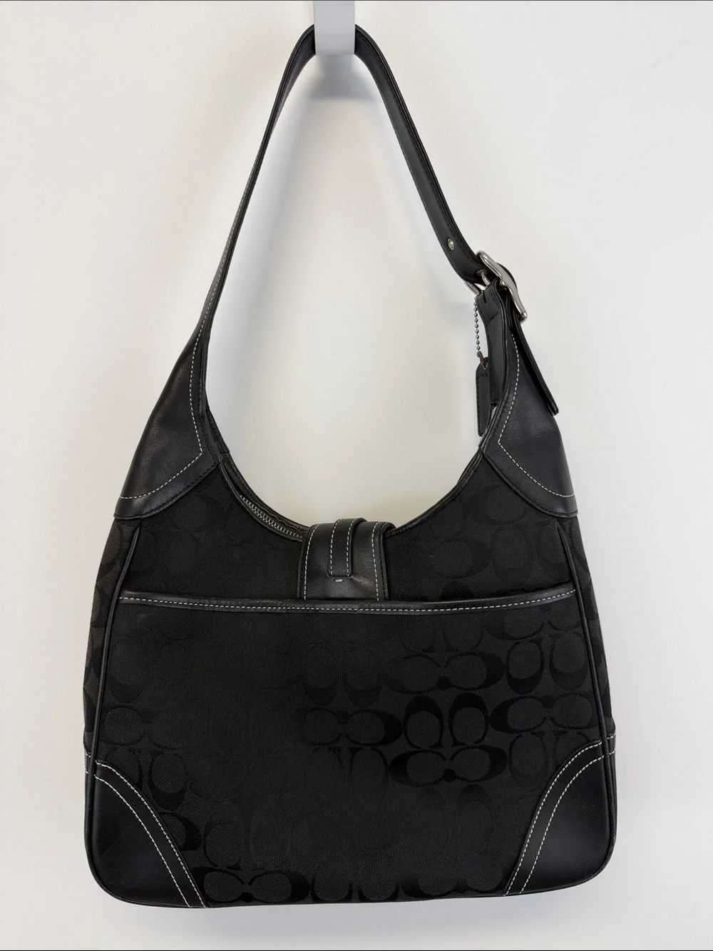Vintage Coach Hamptons Clip Hobo Black Signature C Monogram Shoulder Bag Y2K